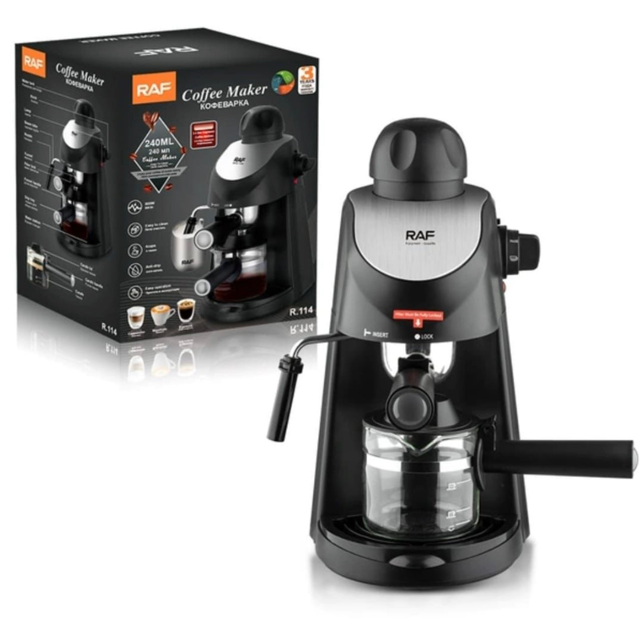 RAF 4 Cups Espresso 240ml Filter Coffee Maker