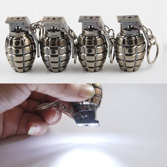 Grenade-shaped laser flashlight keychain