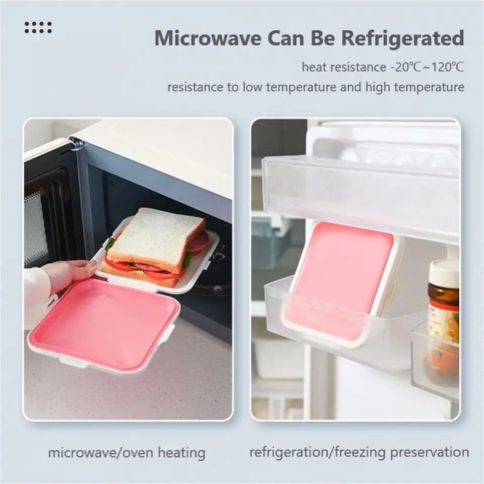 Silicone Sandwich Square Storage Box Reusable Microwave Safe Lunch Box