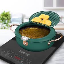 Non-Stick Deep Frying Pot With Thermometer With Drain Lid 20cm