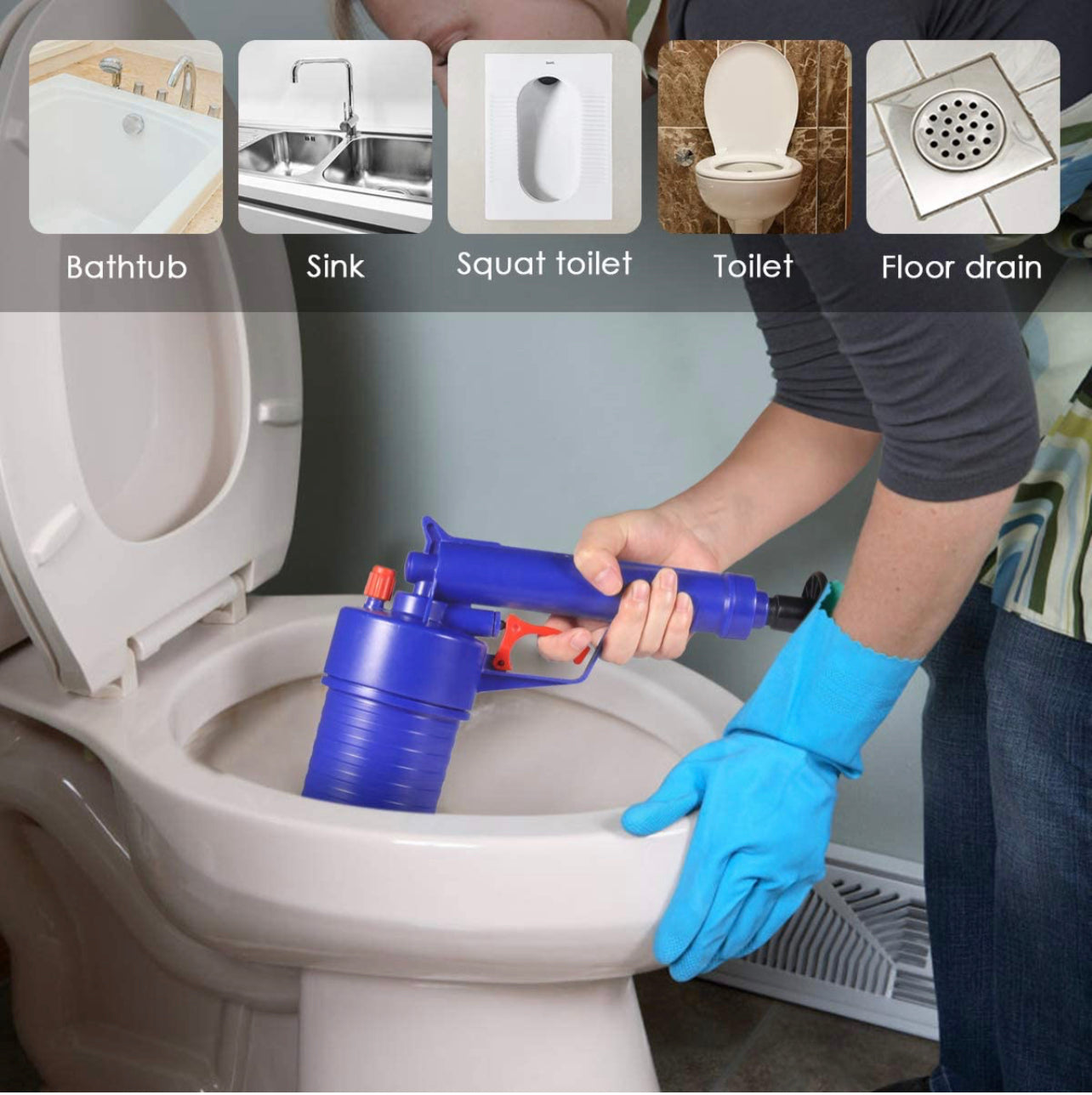 Toilet Plunger Air Drain Blaster Pressure Pump Cleaner for Bathroom Kitchen Clog Remover