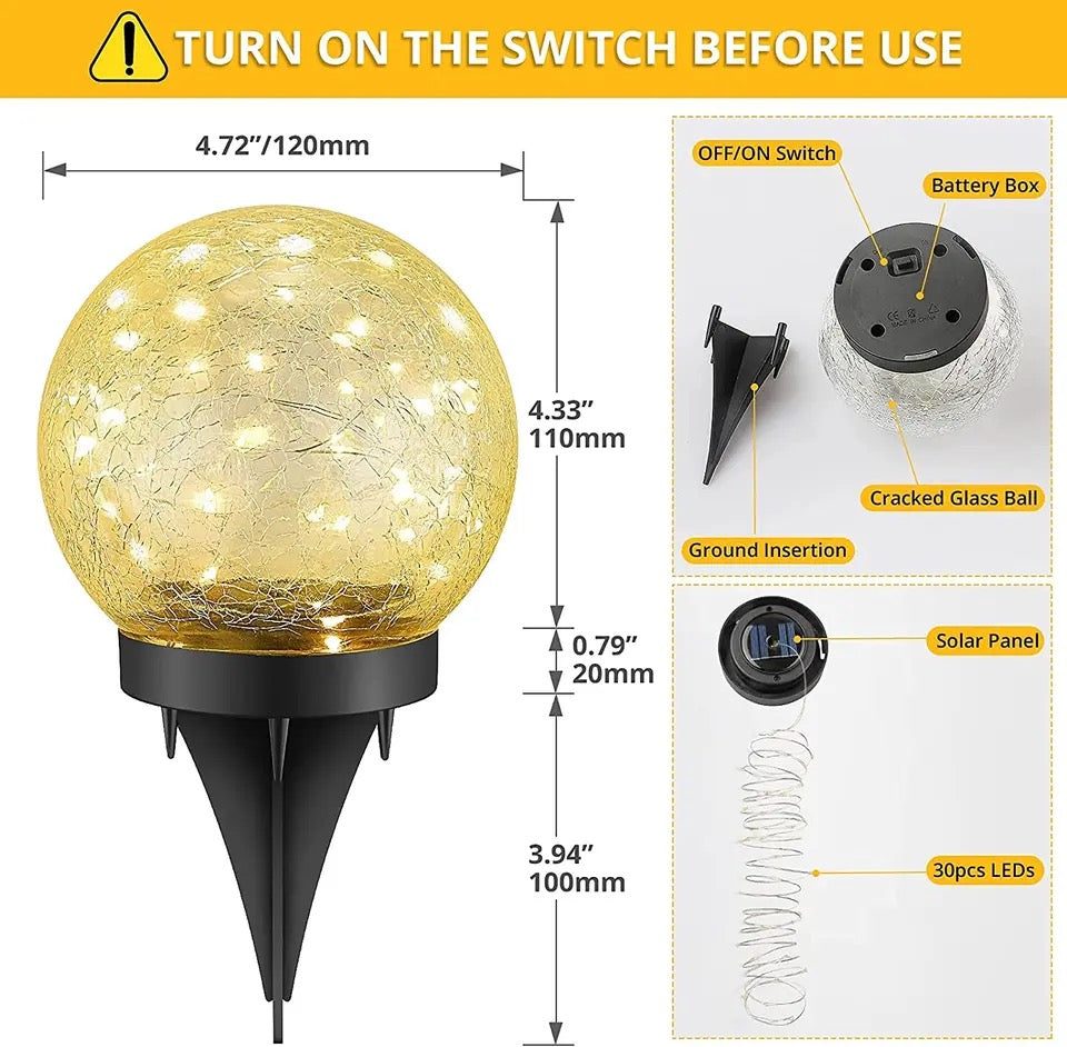 Solar LED Light Outdoor Cracked Glass Ball Lamp In-Ground Solar Garden Light Waterproof for Garden Pathway Party Decoration