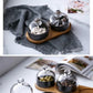 New ceramic dessert bowl snack dish taste fruit salad ice cream bowl pudding cup with bamboo tray glass cover creative tableware 3pc