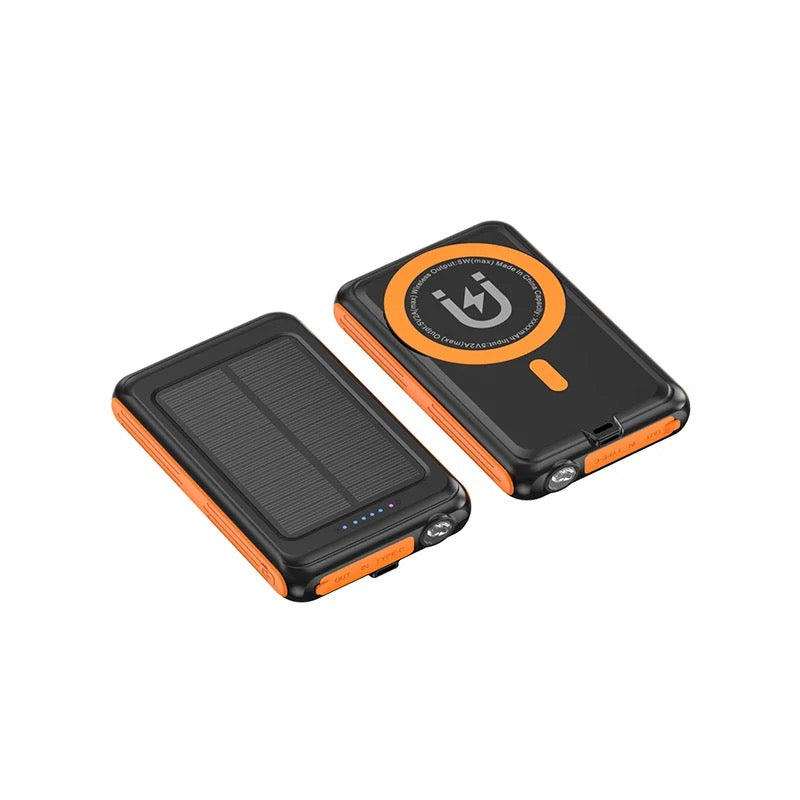Solar Power Bank 5000mAh Magnetic Qi Wireless Charger Power Bank for iPhone 13 12 Solar Powerbank for Samsung Huawei Xiaomi Power Bank with Light