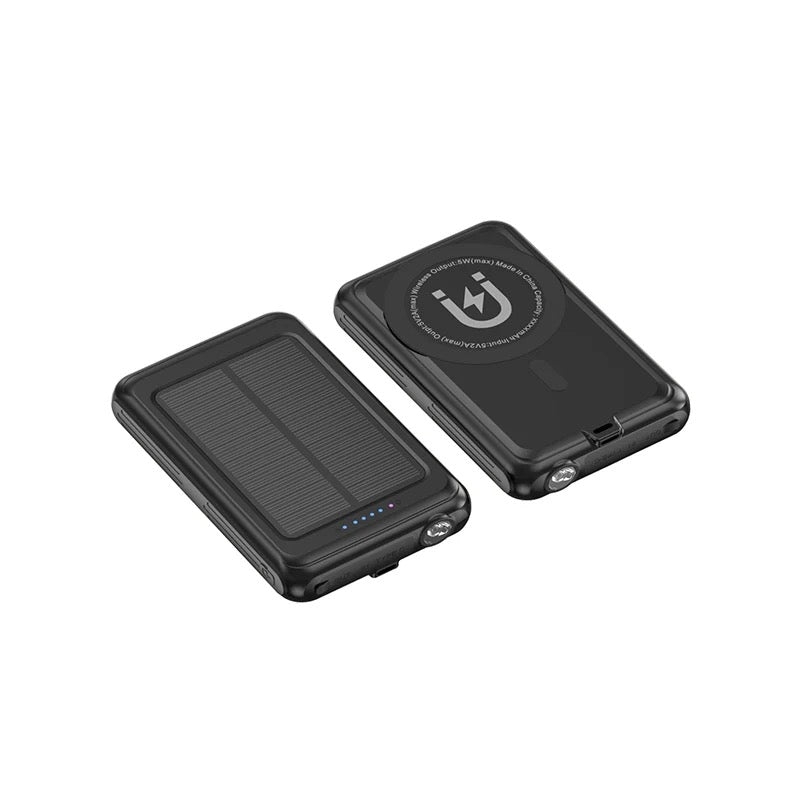 Solar Power Bank 5000mAh Magnetic Qi Wireless Charger Power Bank for iPhone 13 12 Solar Powerbank for Samsung Huawei Xiaomi Power Bank with Light