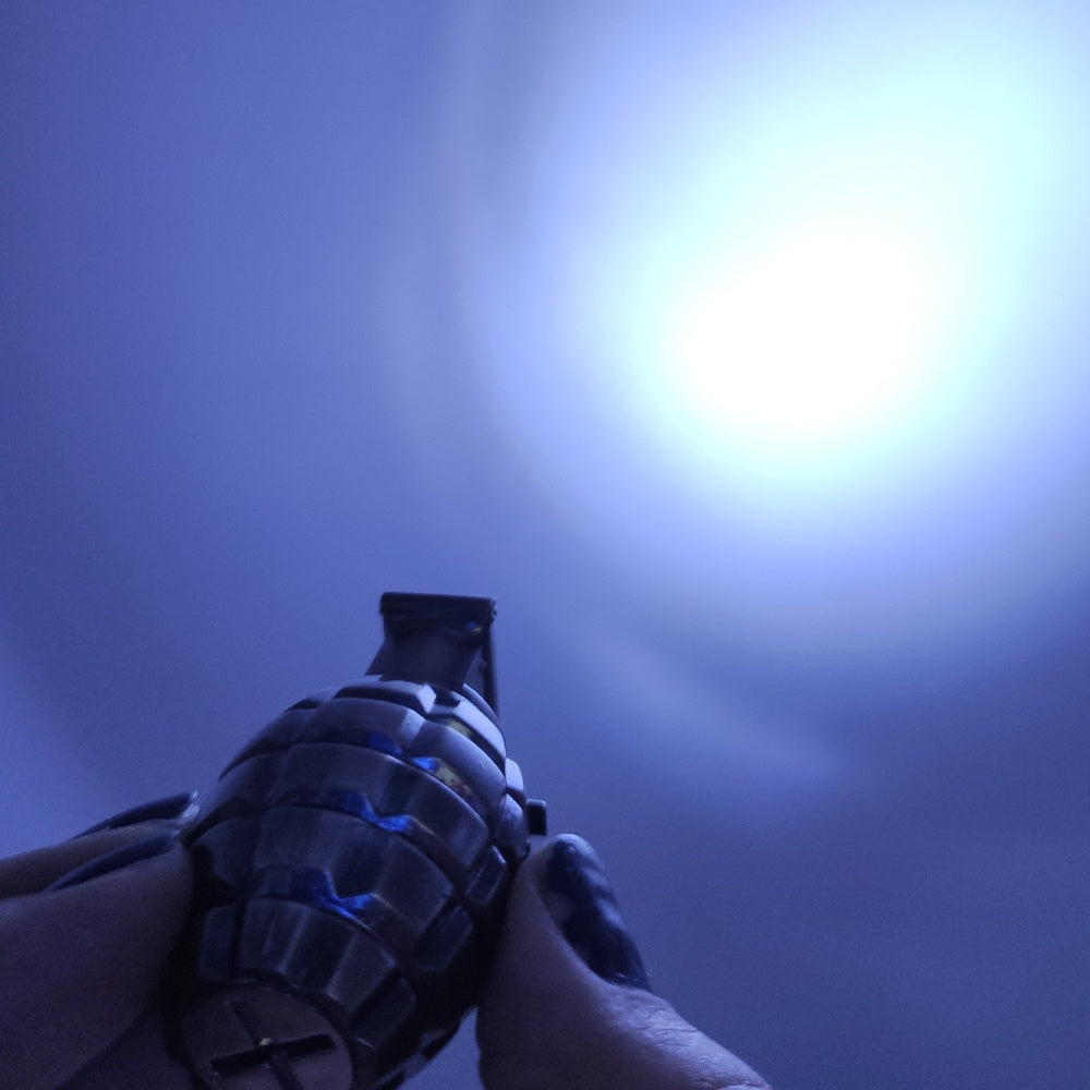 Grenade-shaped laser flashlight keychain