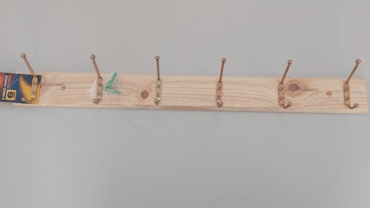 Strong Wooden Wall Coat Hangers Clothes Pine Wood Rack 6 Hooks