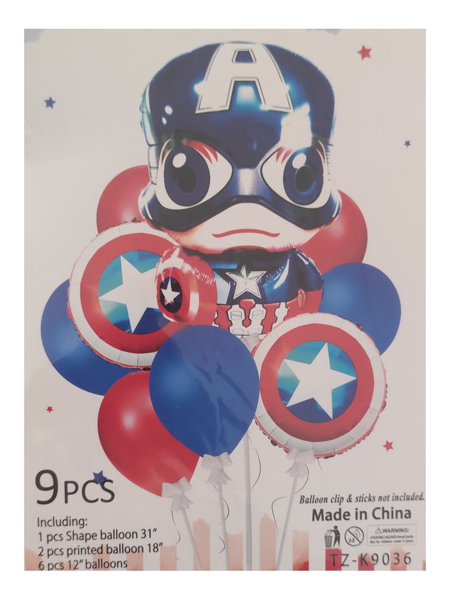 Marvel (Spiderman / Captain America) Balloons - 9 Pieces