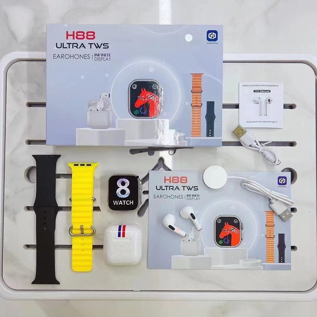 Smartwatch 3:1 Pro4 Earbuds, H88 Smart Watch & Wireless Charger