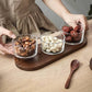 New ceramic dessert bowl snack dish taste fruit salad ice cream bowl pudding cup with bamboo tray glass cover creative tableware 3pc