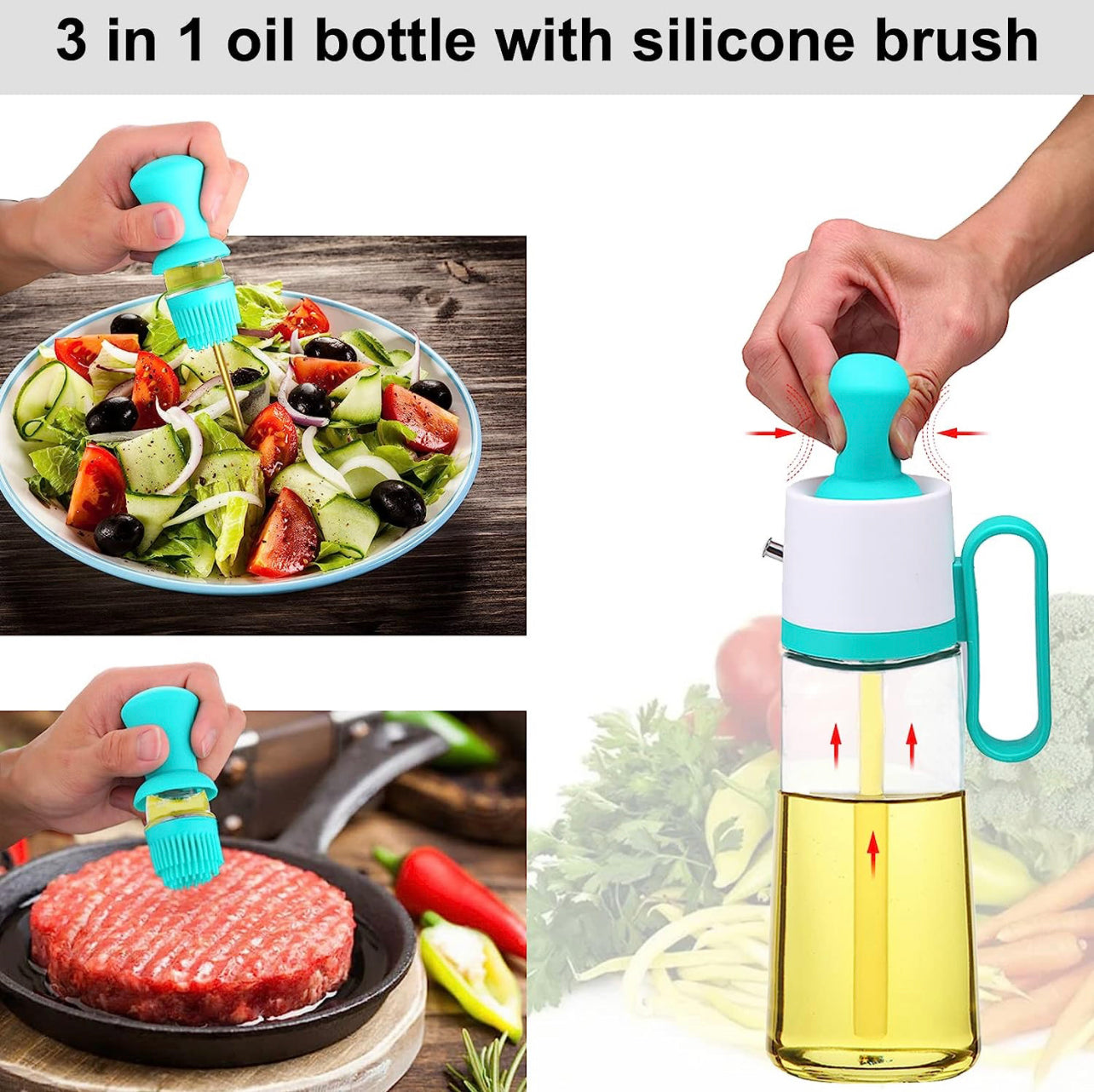 Oil Dispenser With Brush, Glass Olive Oil Bottle With Silicone Dropper
