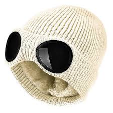 Unisex Goggles Beanie Hat – Knitted Winter Cap with Built-in Goggle Lenses