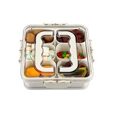 MHome 4, 6 & 9-Compartment Divided Clear Snack Box with Lid & Handle