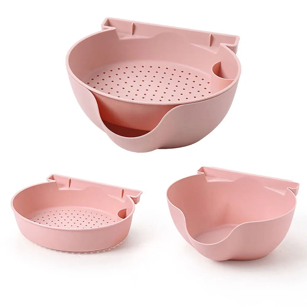 MHome Double-Layer Draining Fruit Bowl with Phone Holder & Snack Tray