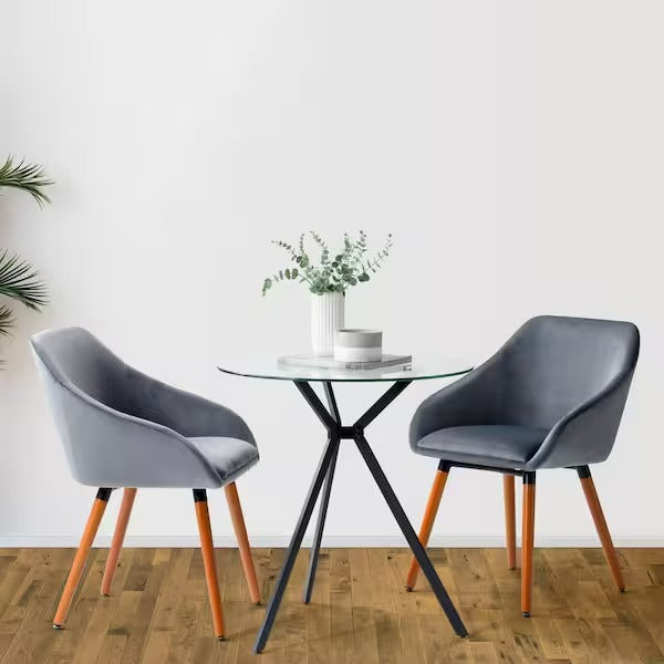 MFurn Round Clear Glass Top Bistro Table with Black Iron Trestle Legs
