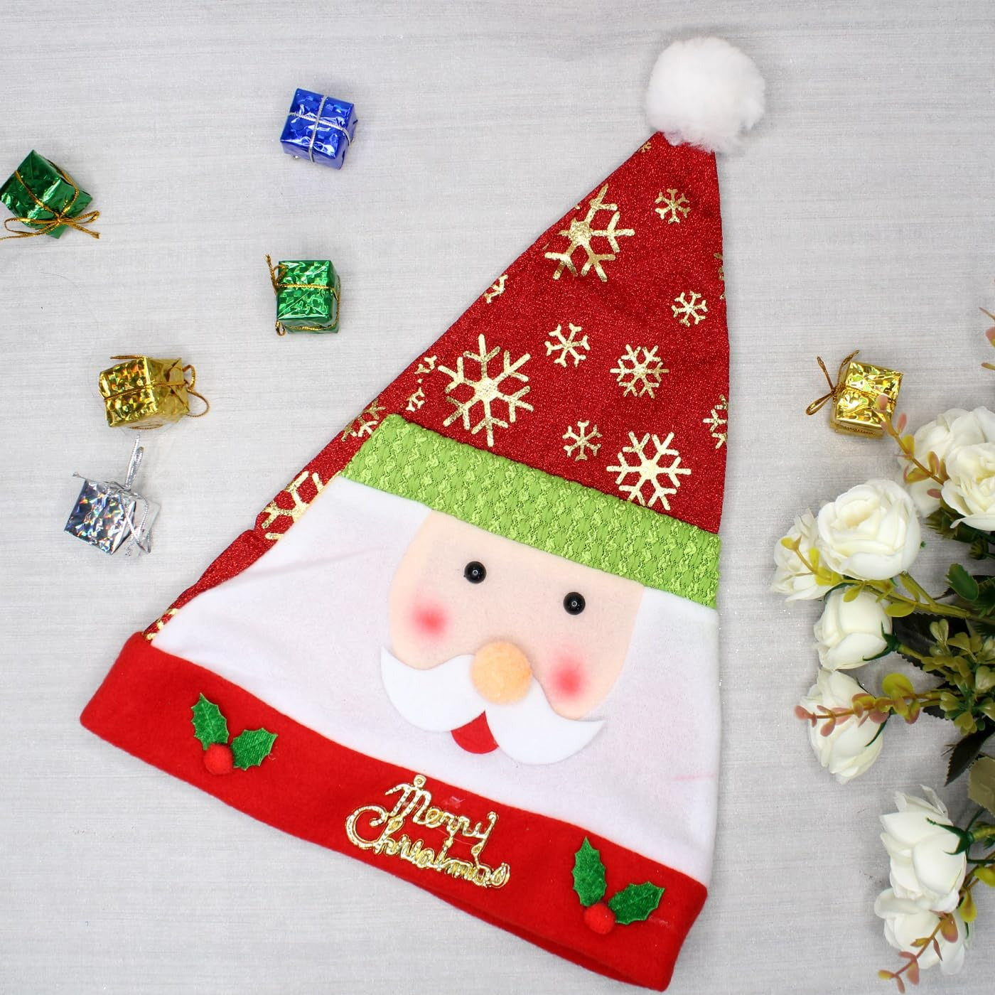 Merry Christmas Cap/Hat – Plush Cotton Xmas Cap 12PC