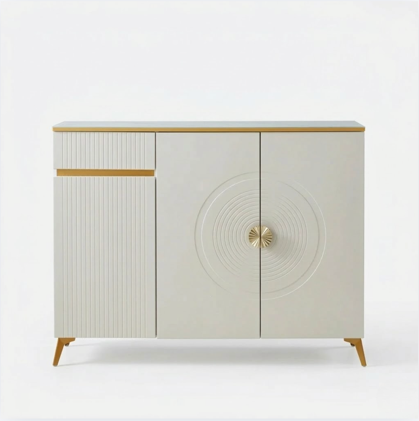 MFurn Modern White & Gold Shoe Cabinet – Slim Entryway Storage
