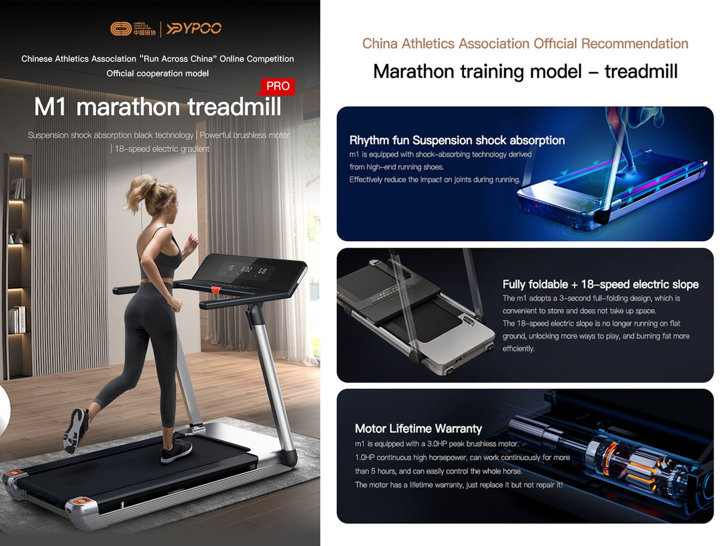 YPOO M1PRO Folding Treadmill with Auto TFT Screen