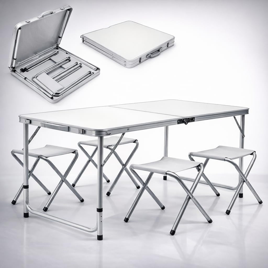 MHome Folding Camping Table With 4 Chairs Set 120x60cm