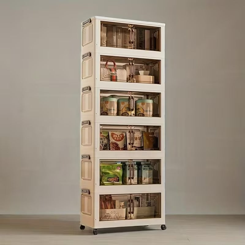 MHome Foldable Plastic Storage Cabinet with Magnetic Doors & Wheels