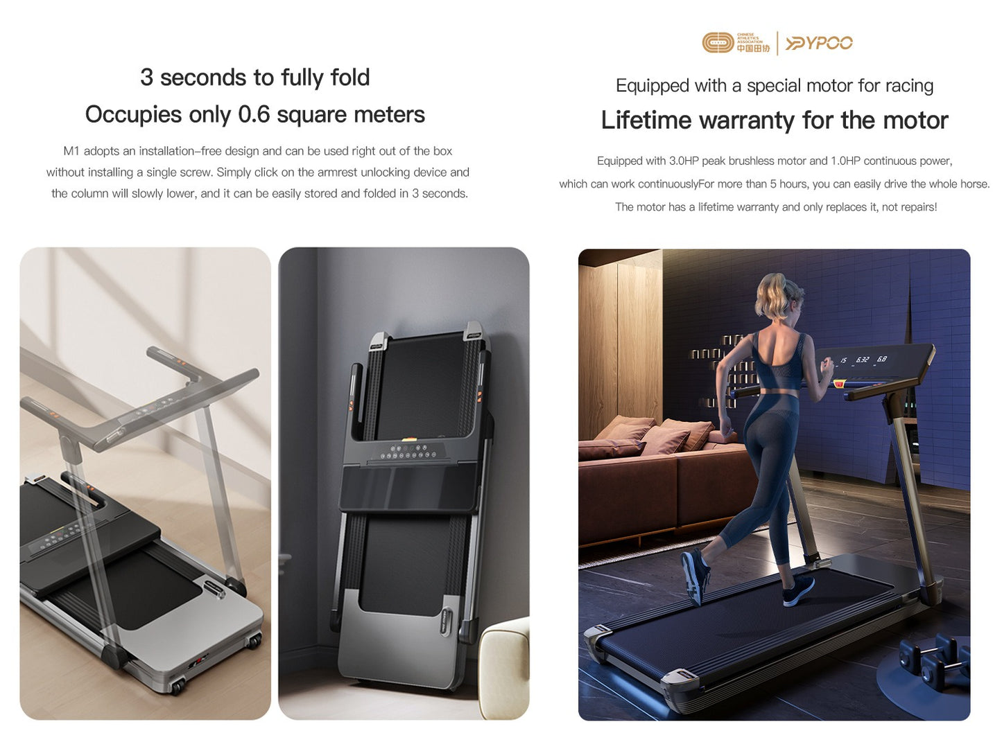 YPOO M1PRO Folding Treadmill with Auto TFT Screen