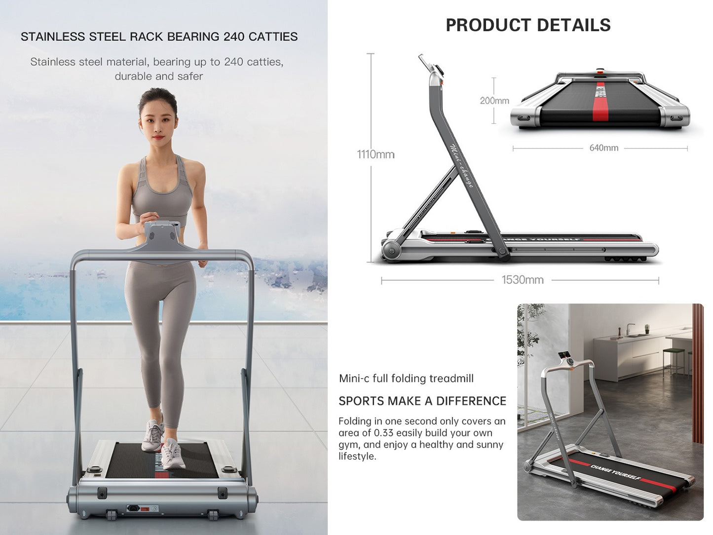 YPOO Mini Change Motorized Folding Treadmill – Home & Office Fitness