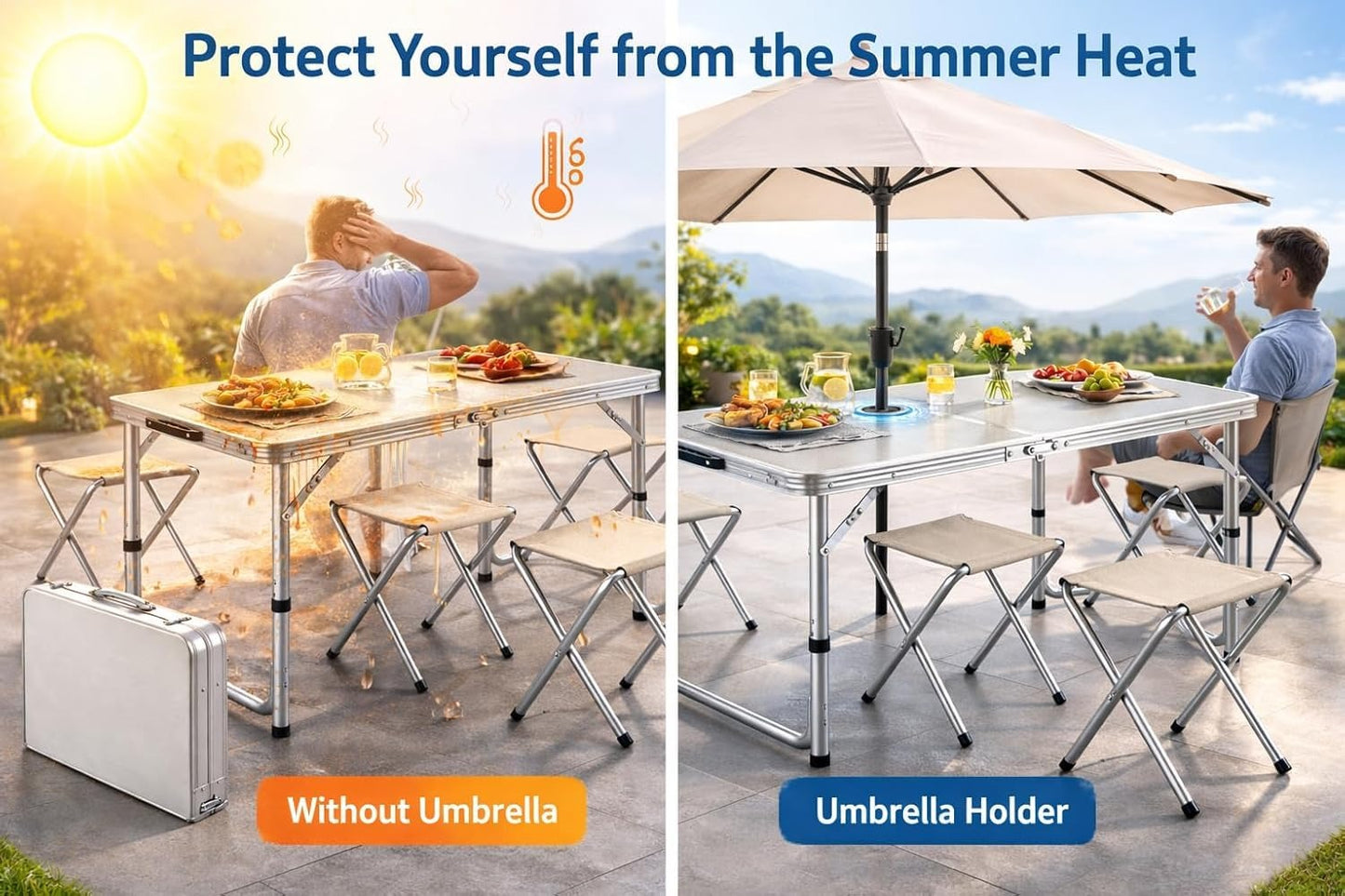 MHome Folding Camping Table With 4 Chairs Set 120x60cm