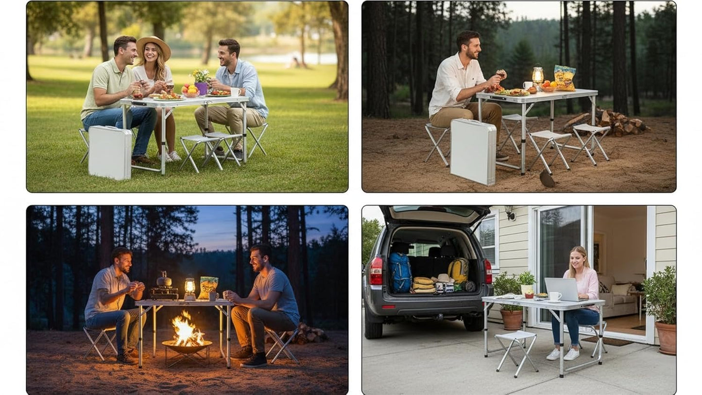 MHome Folding Camping Table With 4 Chairs Set 120x60cm
