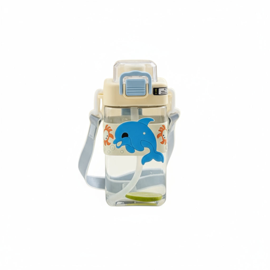 Cute Kids Cartoon Water Bottle With Straw & Strap – Leakproof BPA-Free