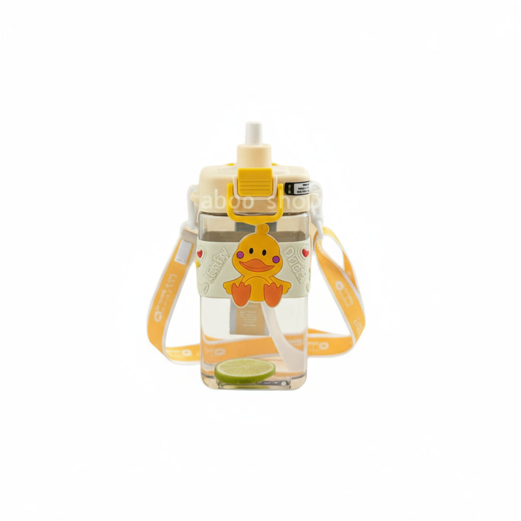 Cute Kids Cartoon Water Bottle With Straw & Strap – Leakproof BPA-Free