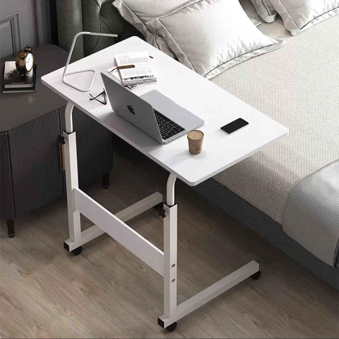 MFurn Portable Laptop Table with Adjustable Height & Wheels – Wooden Rolling Desk