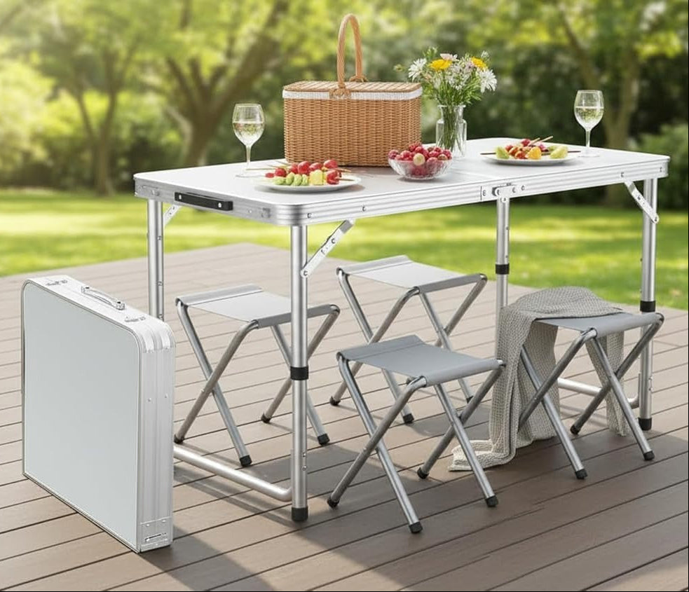 MHome Folding Camping Table With 4 Chairs Set 120x60cm