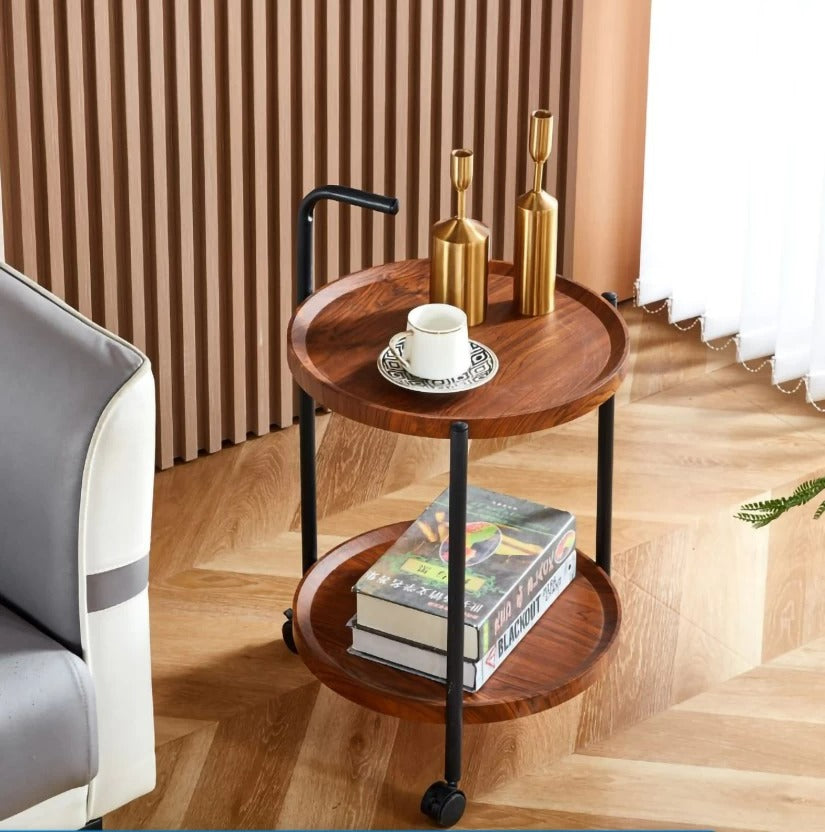 MFurn Round Double-Layer Side Table Trolley – Multi-Functional Sofa & Bedside Table
