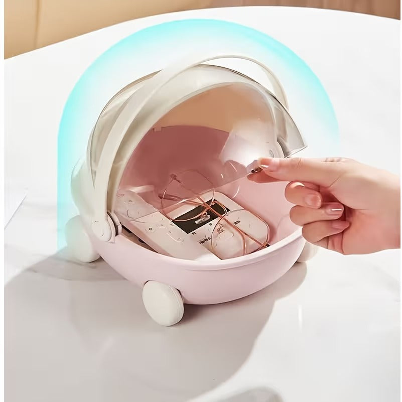 MHome Dustproof Storage Box – Pink Multifunctional Organizer for Makeup, Jewelry & Desk Items