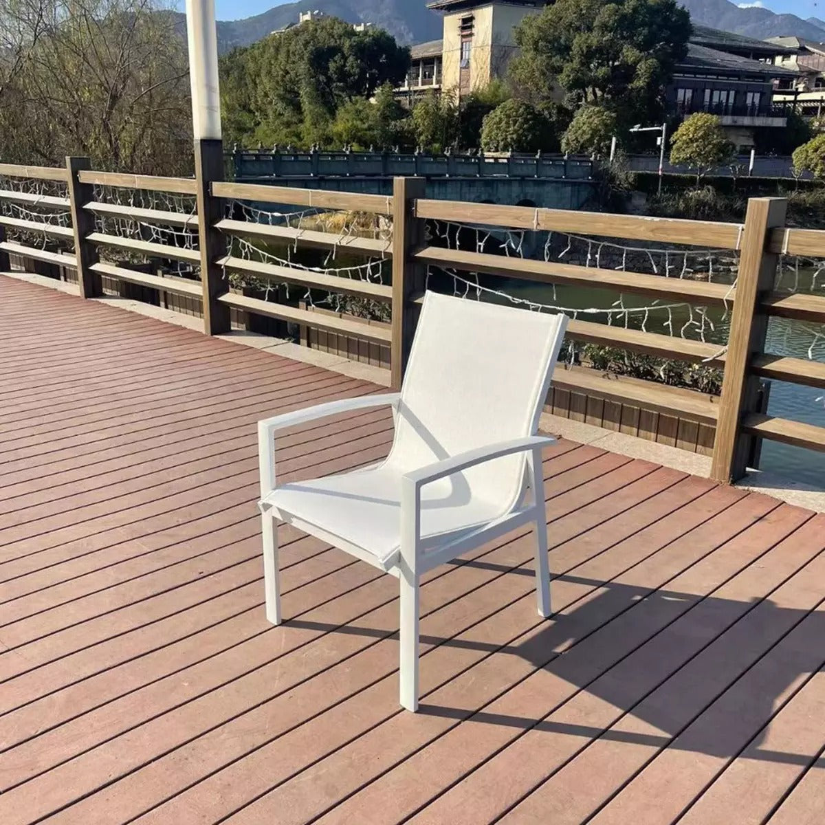 MFurn Zanele Inspired White 6pc  Outdoor Dining Set With Aluminium Frame Inc Umbrella+Base