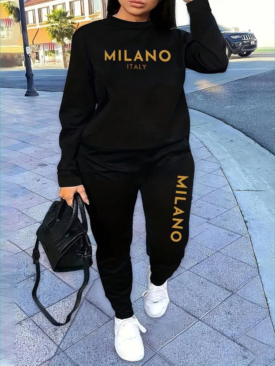 Women’s Tracksuit Set Hoodie + Pants MILANO Print Autumn Winter Outfit-Various Colours