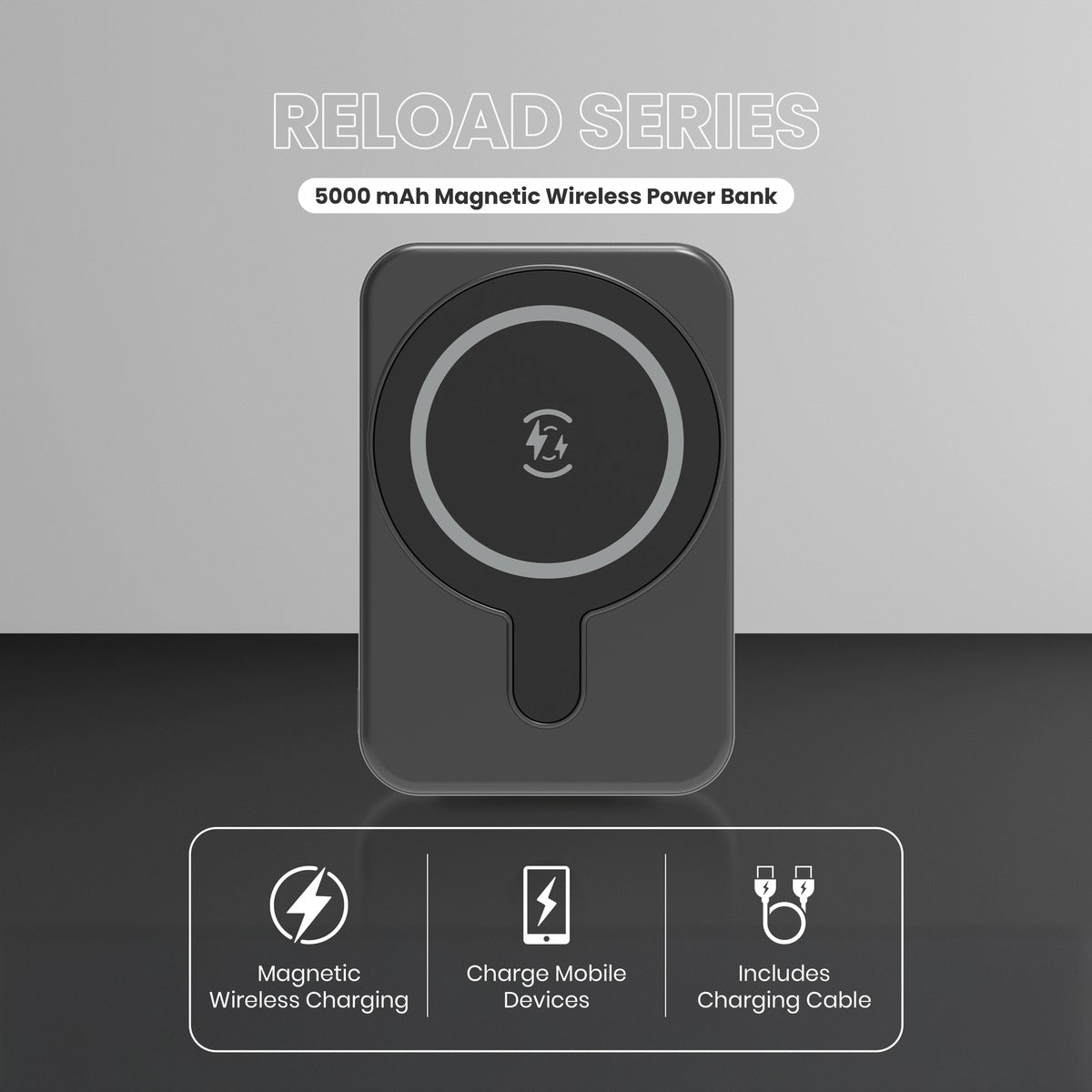 Magnetic Wireless Power Bank, 5000mAh with Type-C and LED Battery Indicator