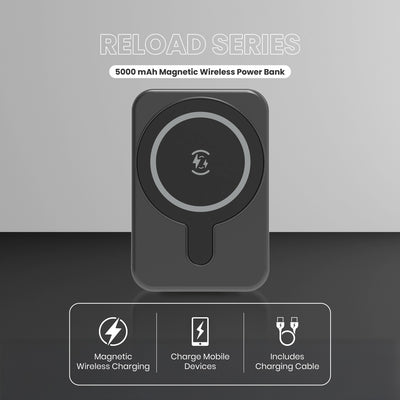 Magnetic Wireless Power Bank, 5000mAh with Type-C and LED Battery Indicator