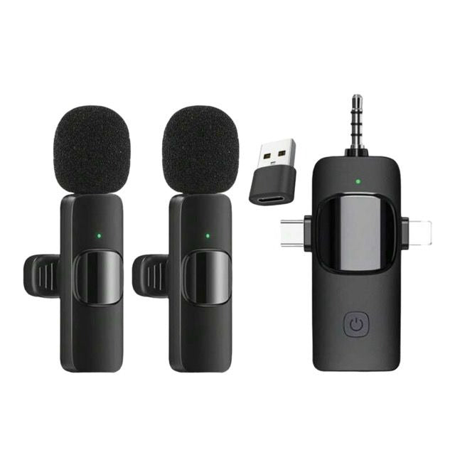 MTech 4-in-1 Wireless Lapel Clip-On Microphone for Phones, PCs & Cameras
