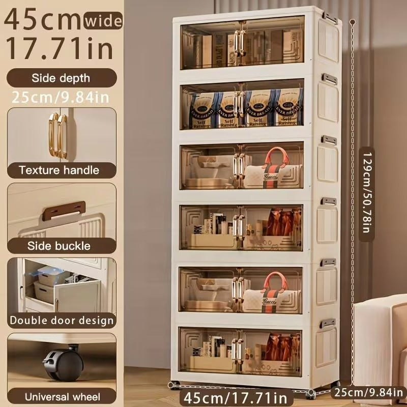 MHome Foldable Plastic Storage Cabinet with Magnetic Doors & Wheels