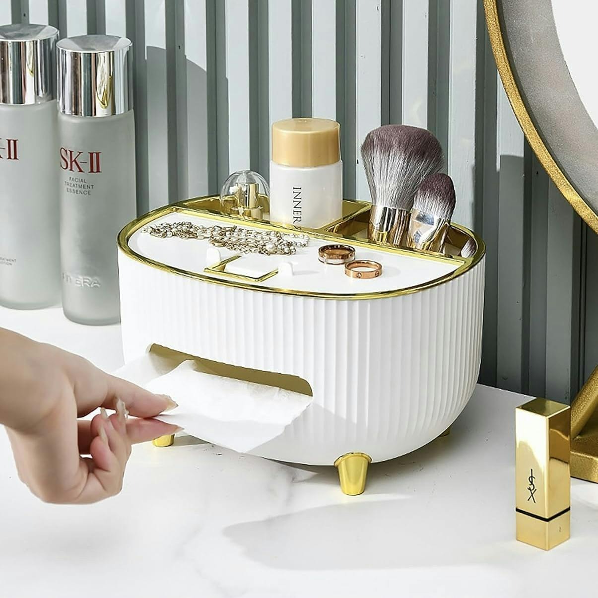 MHome Elegant Tissue Dispenser with Built-In Phone Holder & Storage Compartments