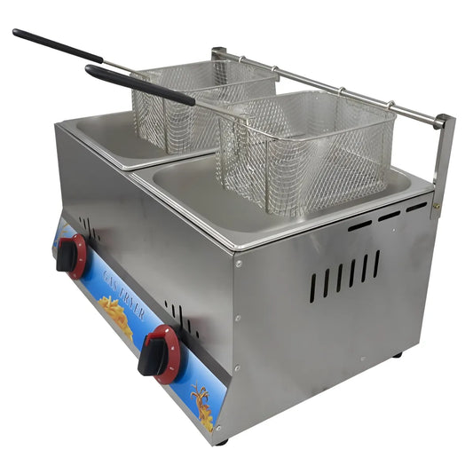 12L Dual Tank Gas Fryer – Commercial 2-in-1 Twin Basket LPG Deep Fryer