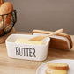 MHome Ceramic Butter Dish with Bamboo Lid and Stainless Steel Knife