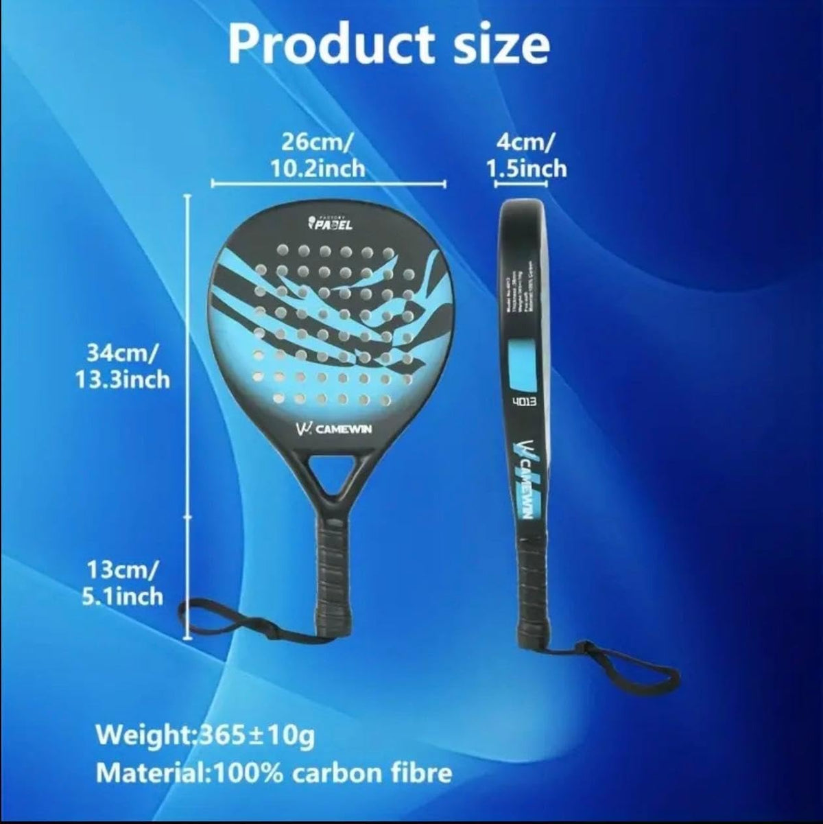 Carbon Fibre Padel Racket / Bat - Marble Design & Padded Carry Bag