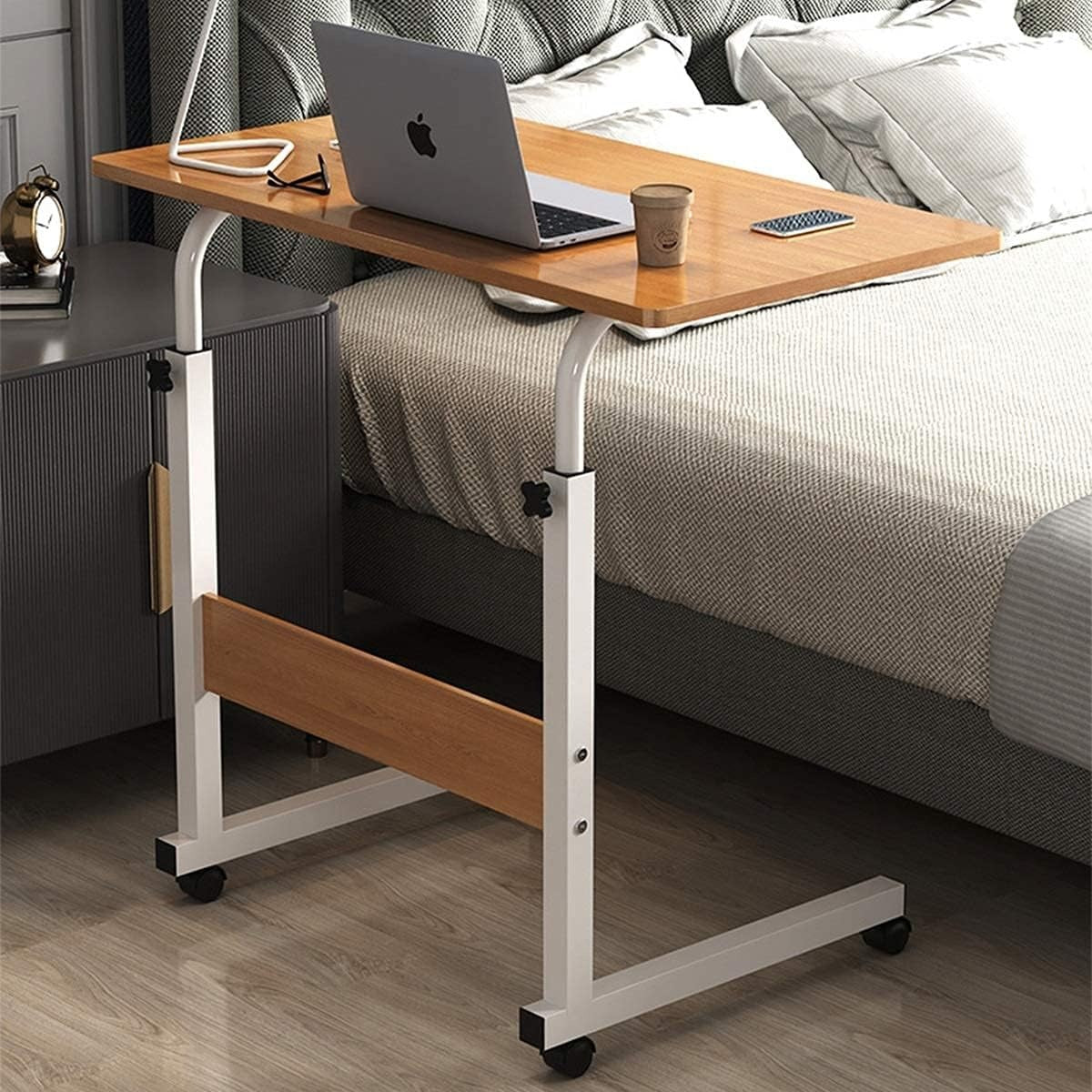 MFurn Portable Laptop Table with Adjustable Height & Wheels – Wooden Rolling Desk