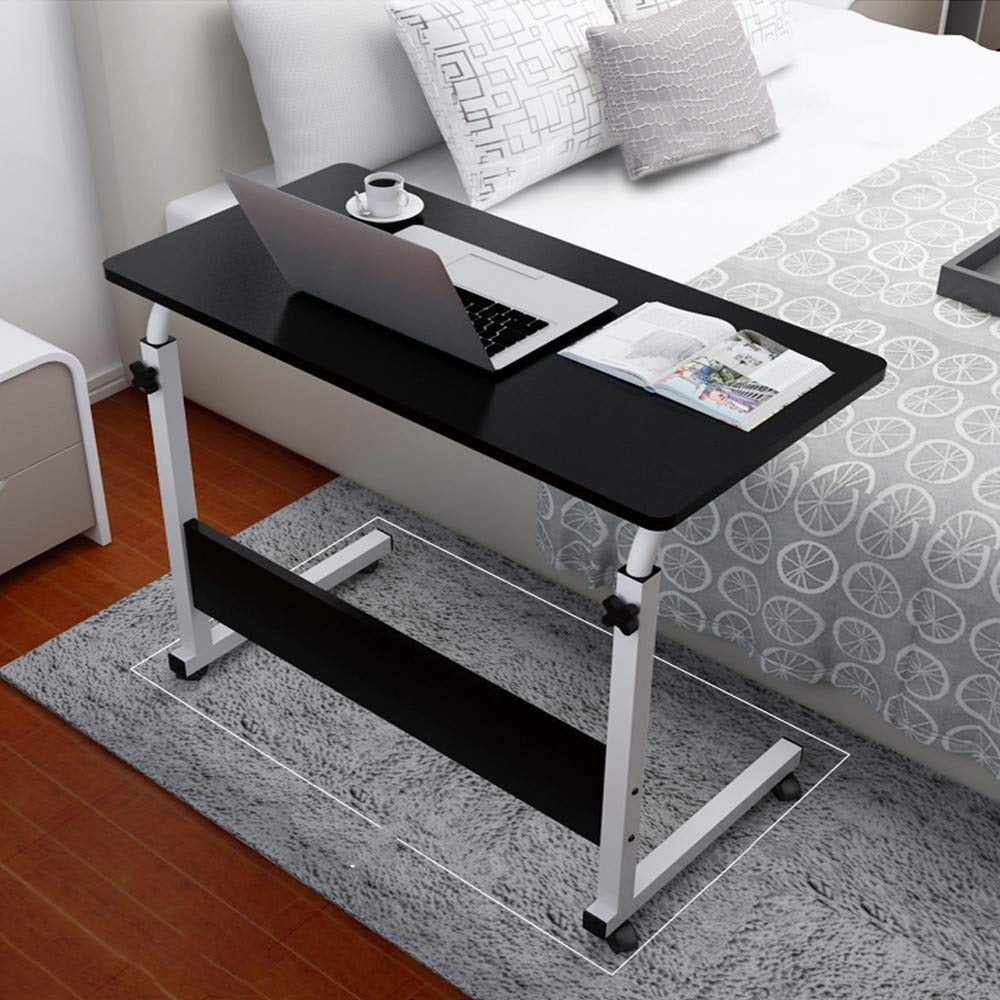 MFurn Portable Laptop Table with Adjustable Height & Wheels – Wooden Rolling Desk