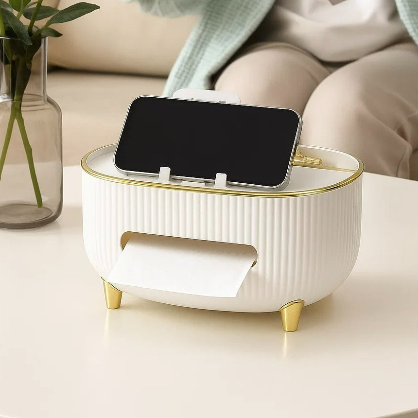 MHome Elegant Tissue Dispenser with Built-In Phone Holder & Storage Compartments