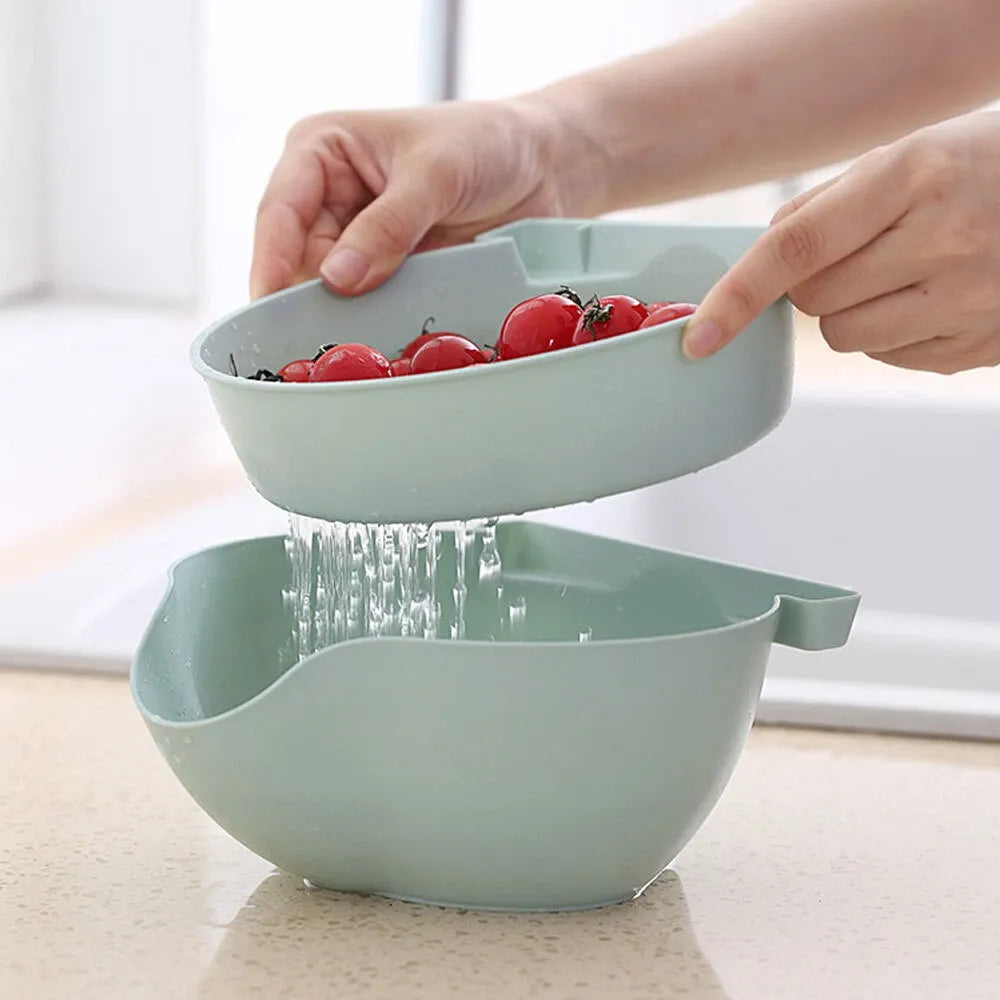 MHome Double-Layer Draining Fruit Bowl with Phone Holder & Snack Tray