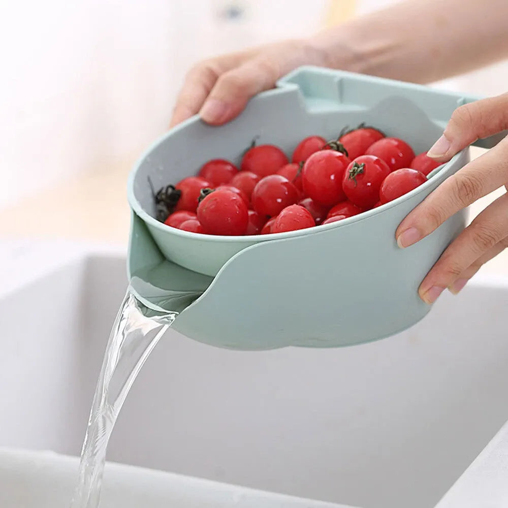 MHome Double-Layer Draining Fruit Bowl with Phone Holder & Snack Tray