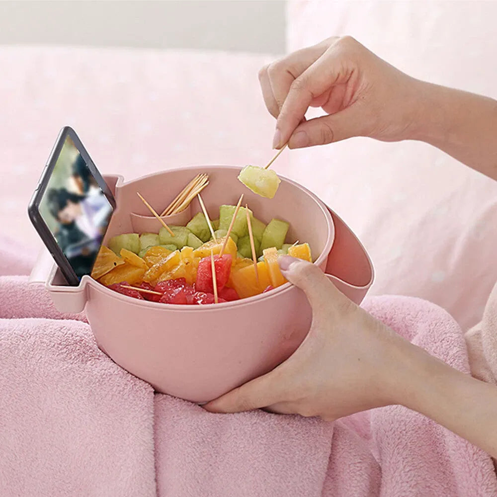 MHome Double-Layer Draining Fruit Bowl with Phone Holder & Snack Tray